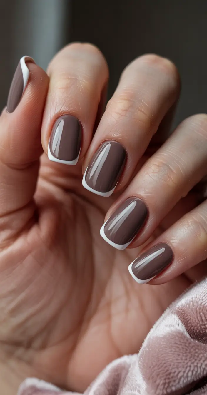 fall color nails Mocha French with a Crisp Edge