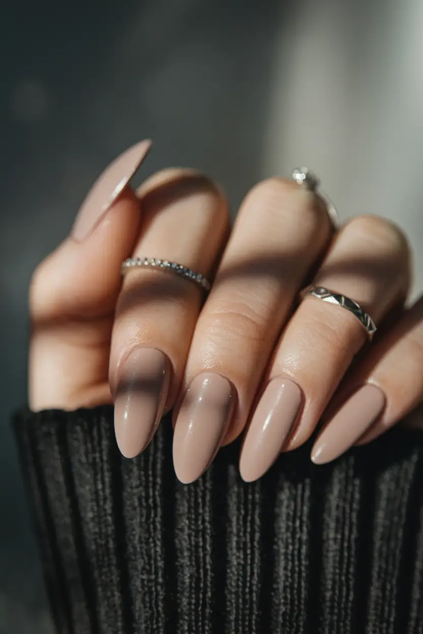 fall color nails Neutral Taupe Almond Elegance