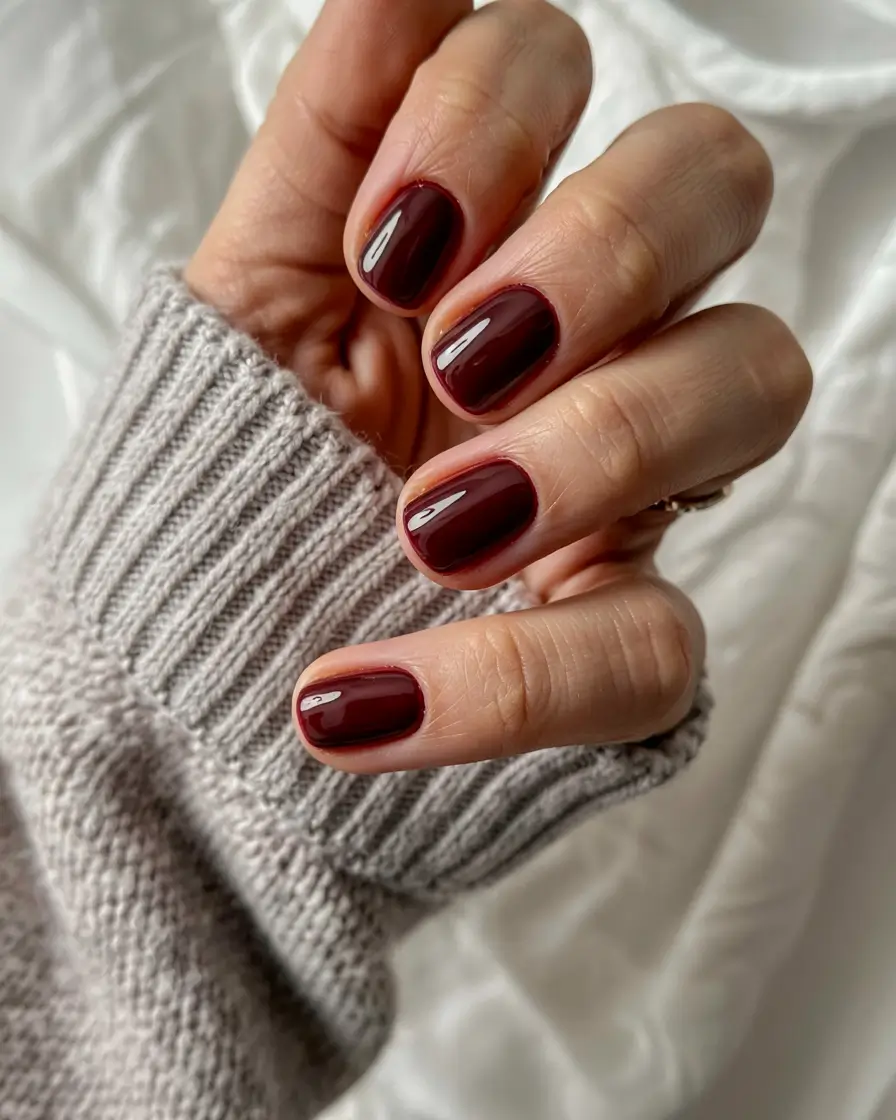 fall color nails 2025 Glossy Cabernet Red