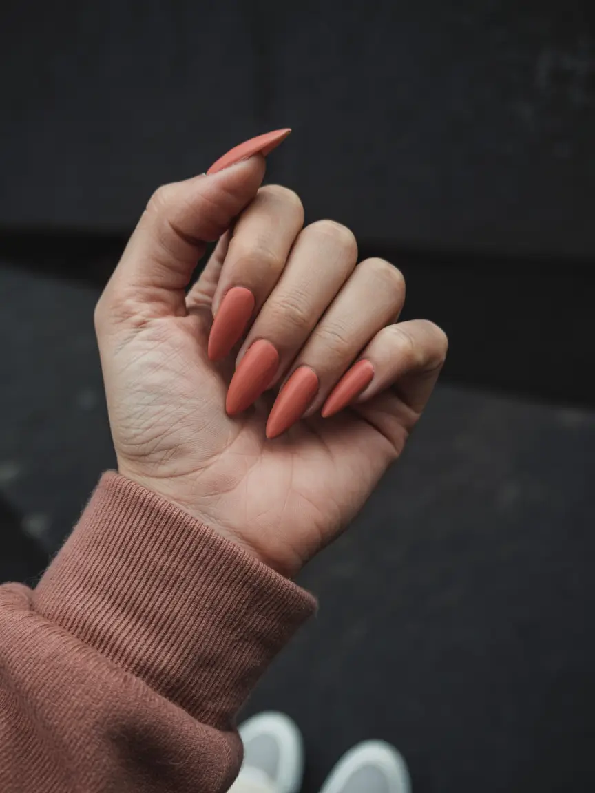 fall color nails 2025 Rusty Terracotta Almond