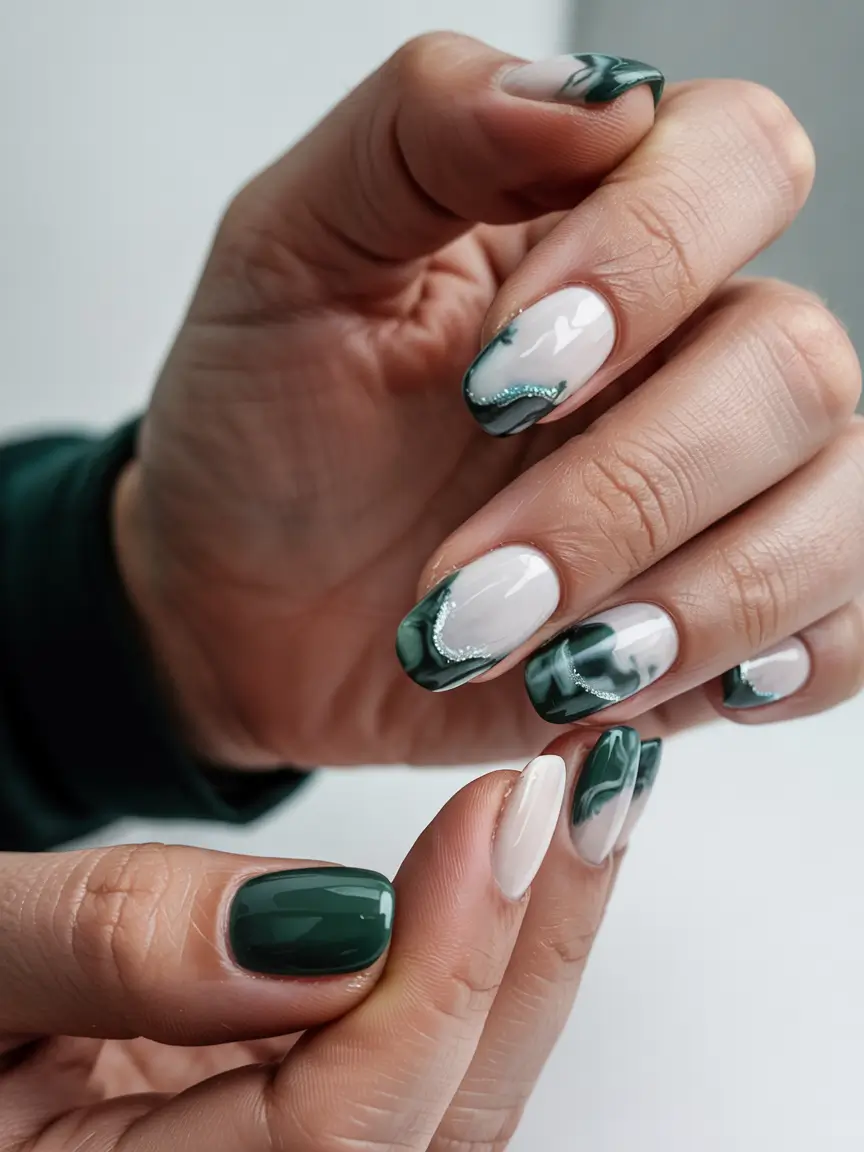 fall color nails 2025 Forest Marble Swirl