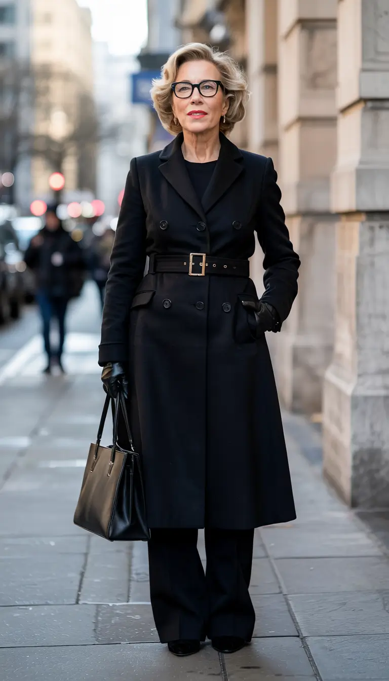 cute fall outfits for women classy Polished Power: The Belted Black Coat Ensemble