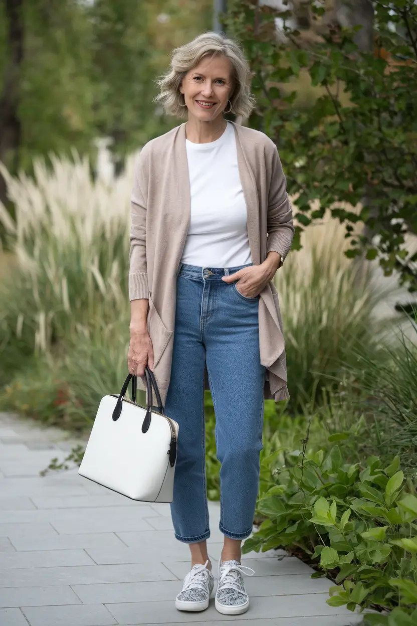 cute fall outfits for women classy jeans Soft Neutrals with Denim Ease