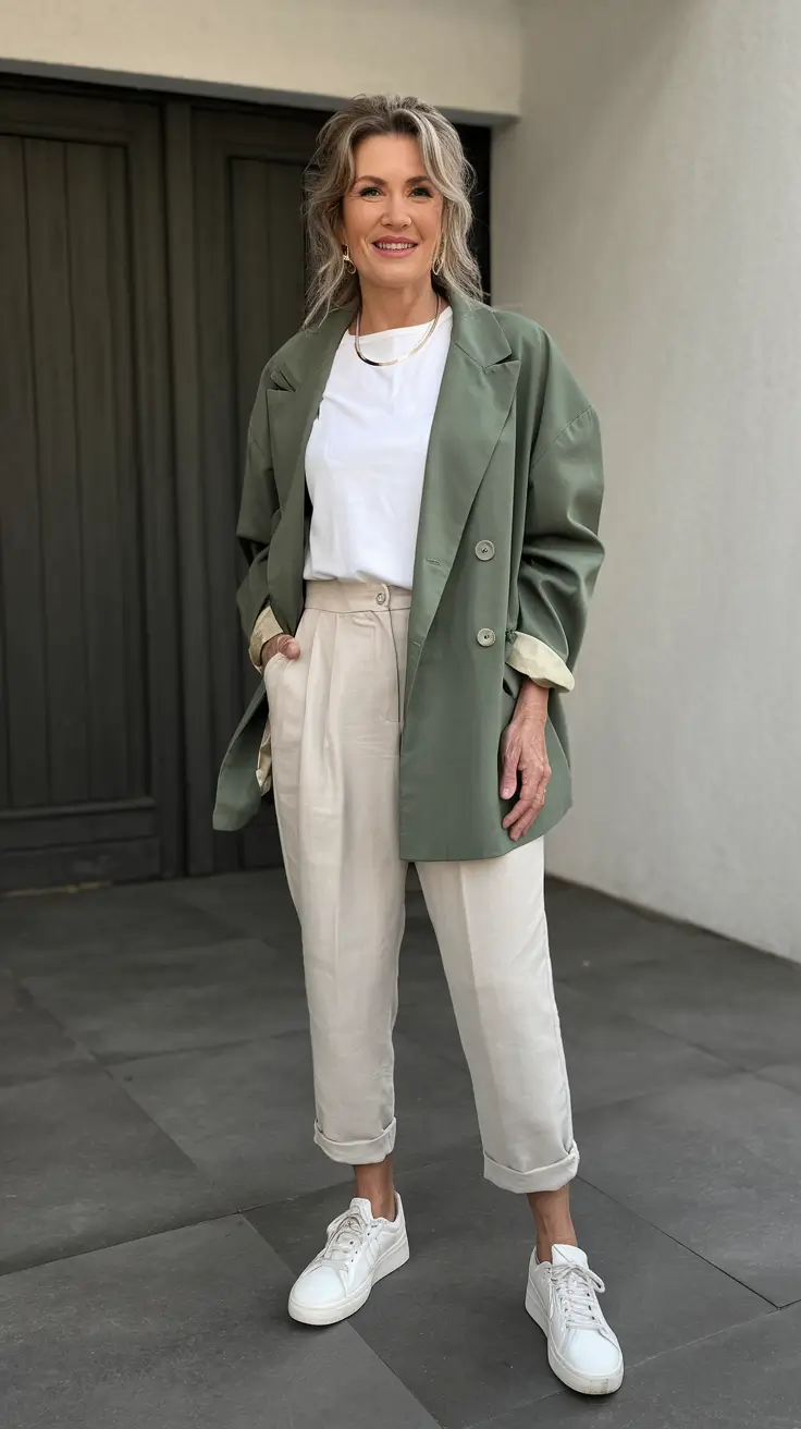 cute fall outfits for women casual Relaxed Sage and Cream Layers