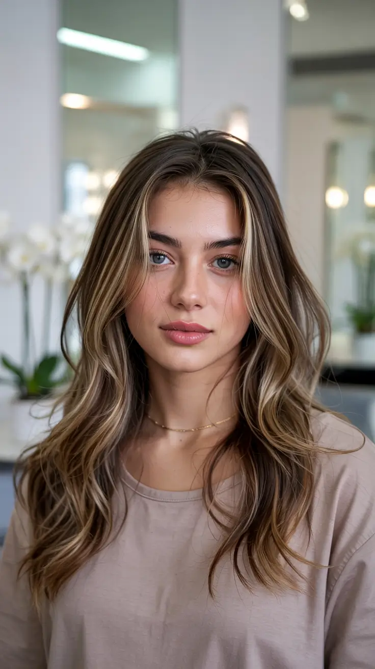 fall brown hair color with money piece Dimensional Brunette with a Golden Money Piece