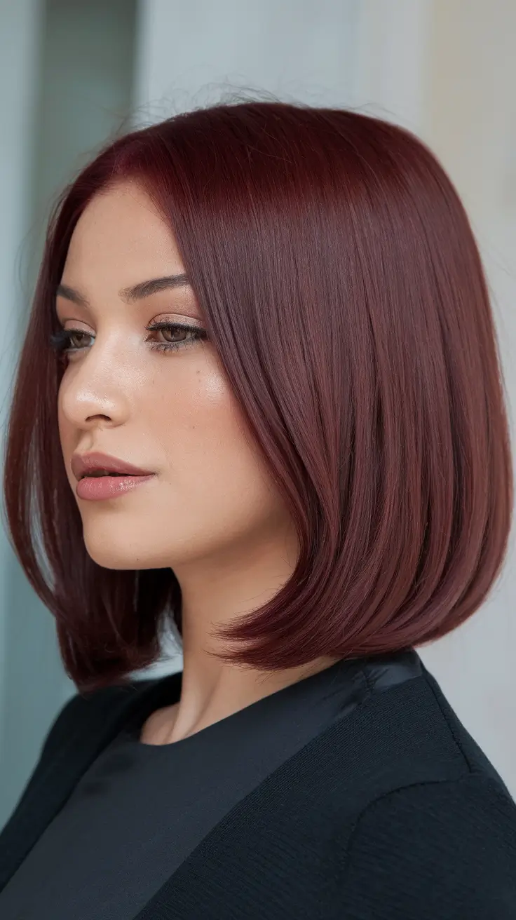 fall brown hair color sleek-cabernet-chin-length-bob