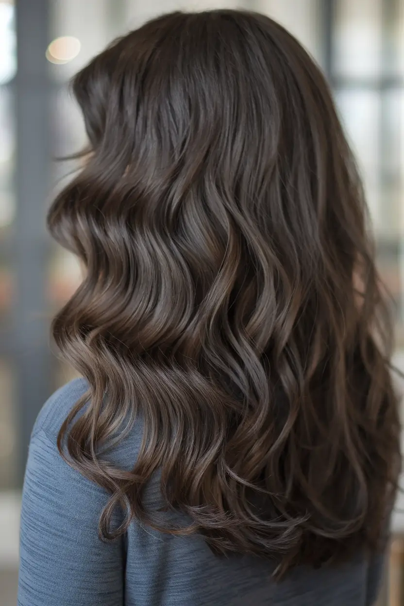 fall brown hair color dark-chocolate-loose-waves