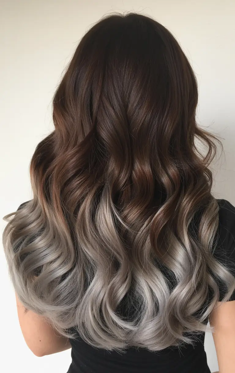 fall brunette hair color balayage 2025 dimensional silver melt balayage