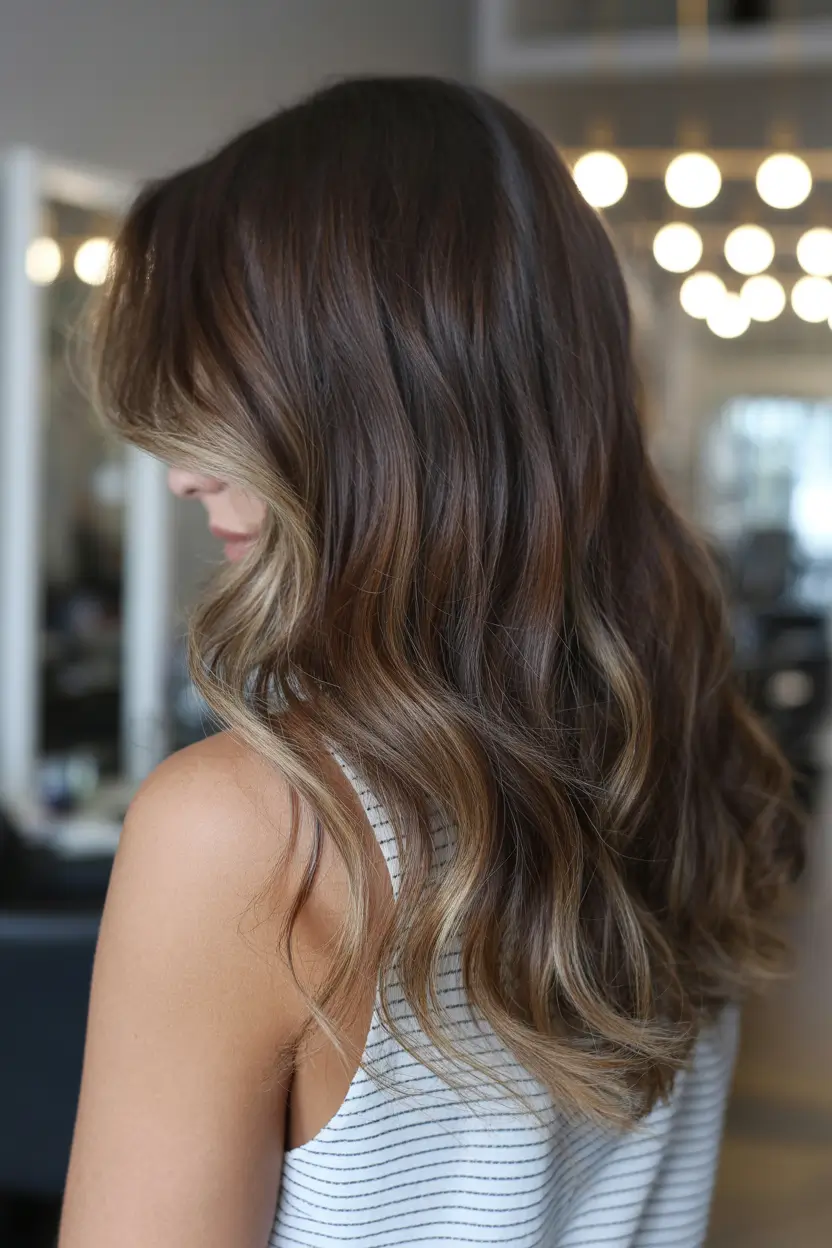 fall brunette hair color money piece face-framing warm blonde money piece