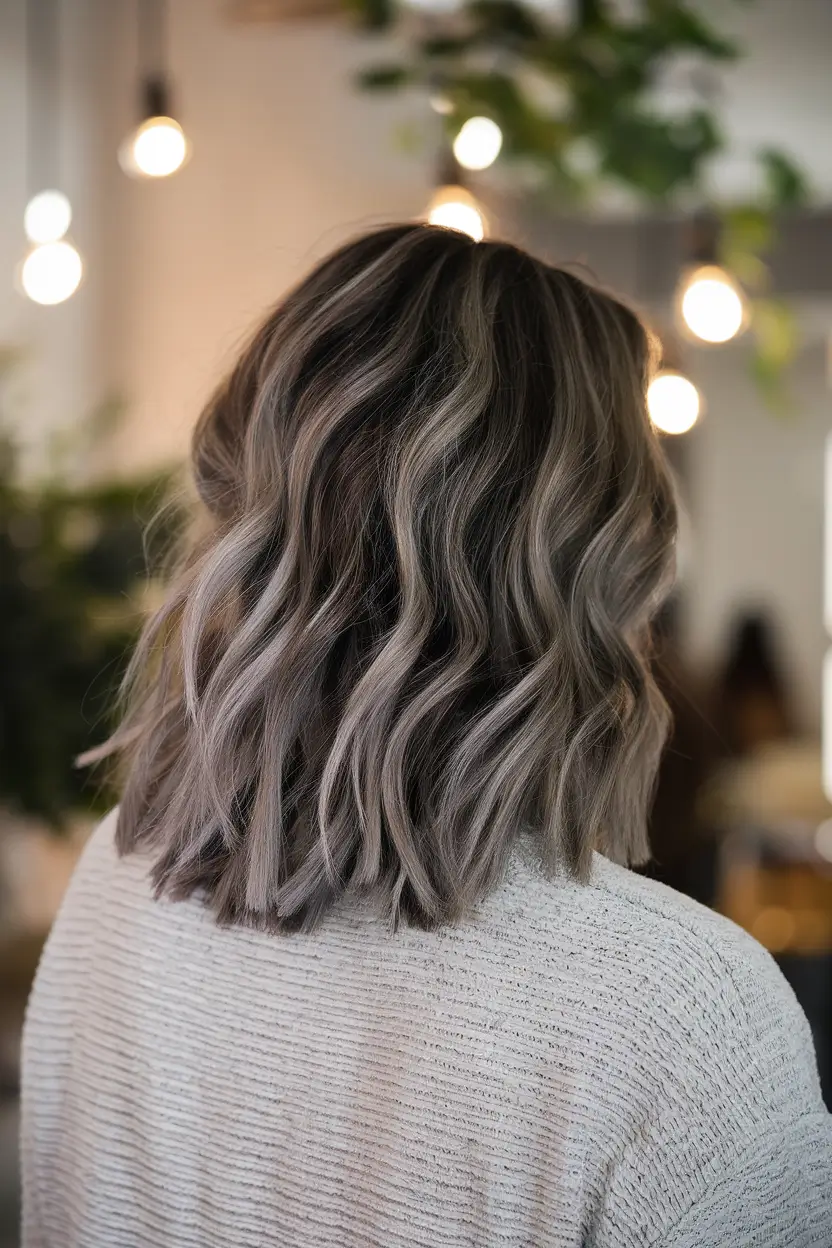 fall brunette hair color balayage cool-toned ash melt on soft shag cut