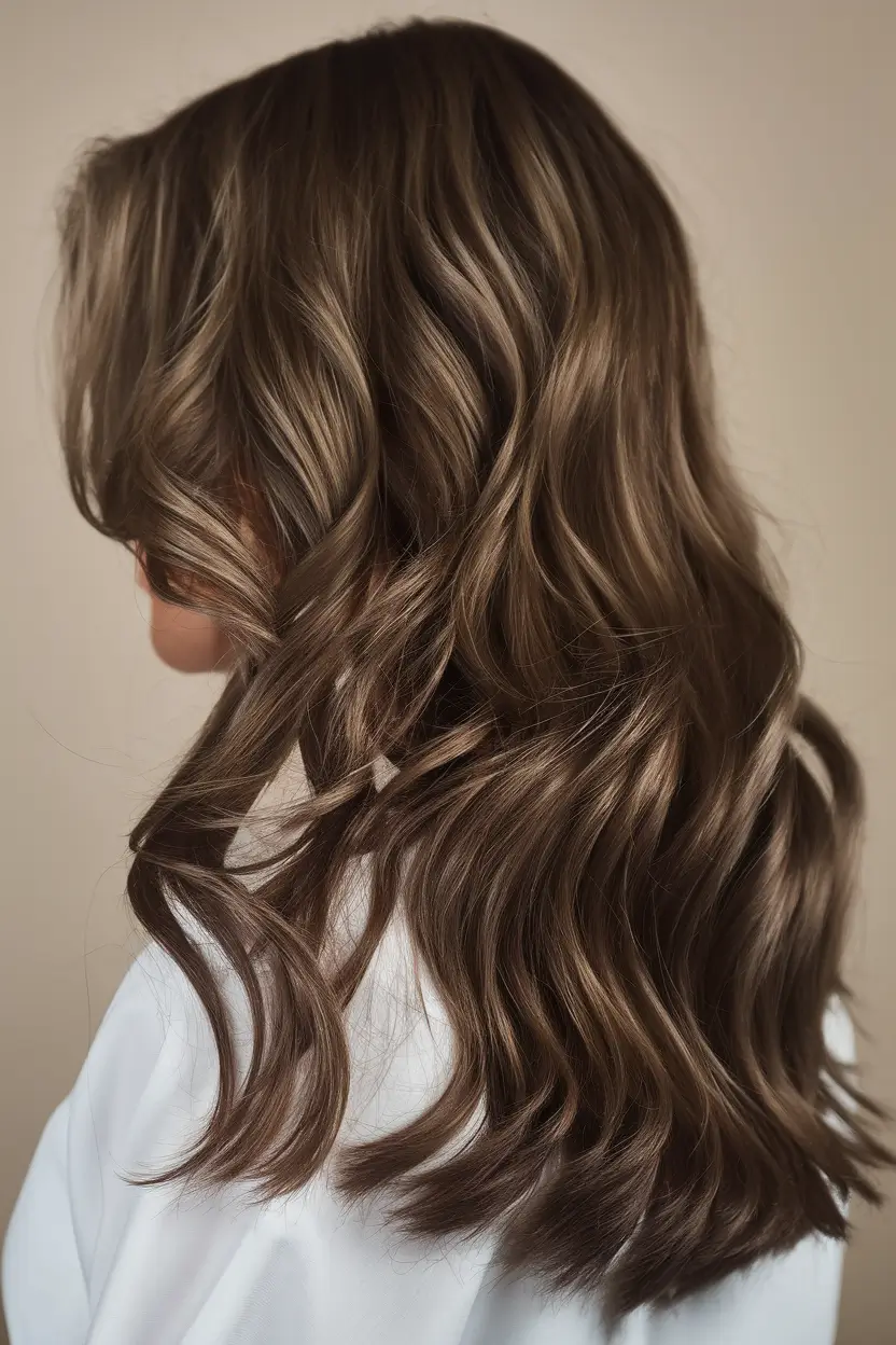 fall brunette hair color fair skin glossy mushroom brown with brushed layers