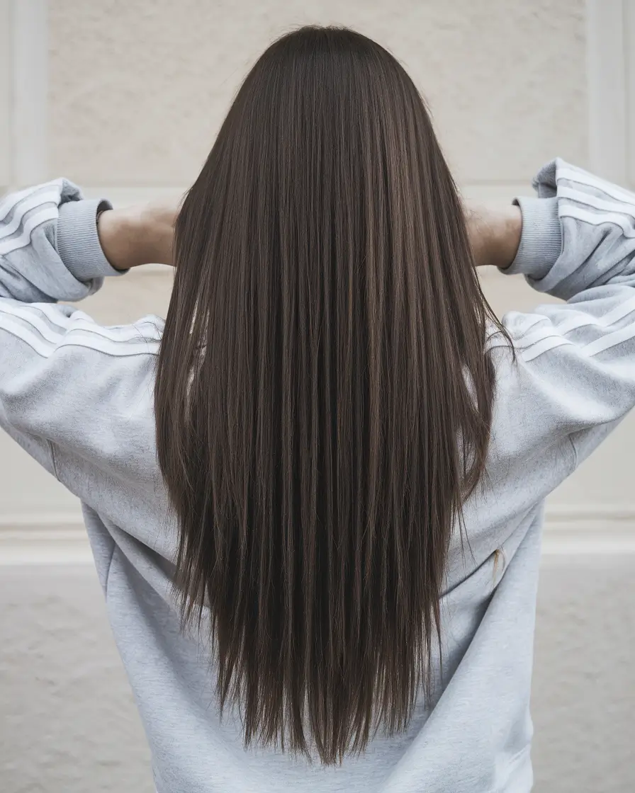 fall brunette hair color dark espresso sleek with barely-there layers