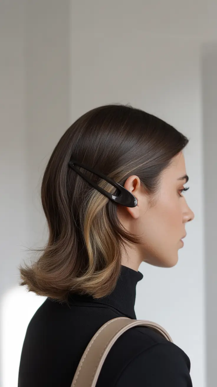 fall brunette hair color money piece Retro Flip with Face-Framing Chic