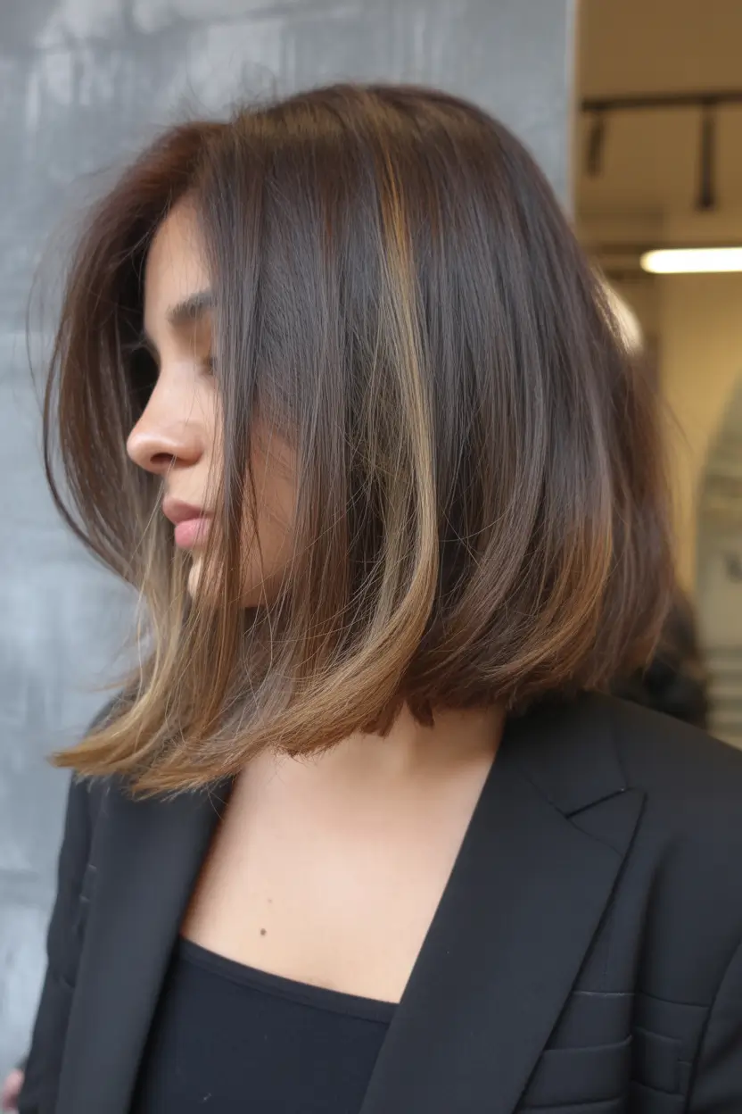 fall brunette hair color short Clean Blunt Bob with Soft Hazelnut Shine