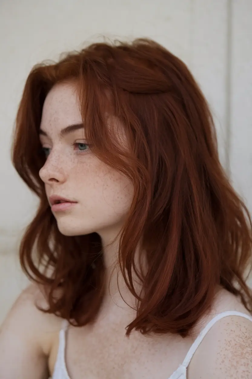 haircuts Coppery Mid-Length with Soft Curtain Layers