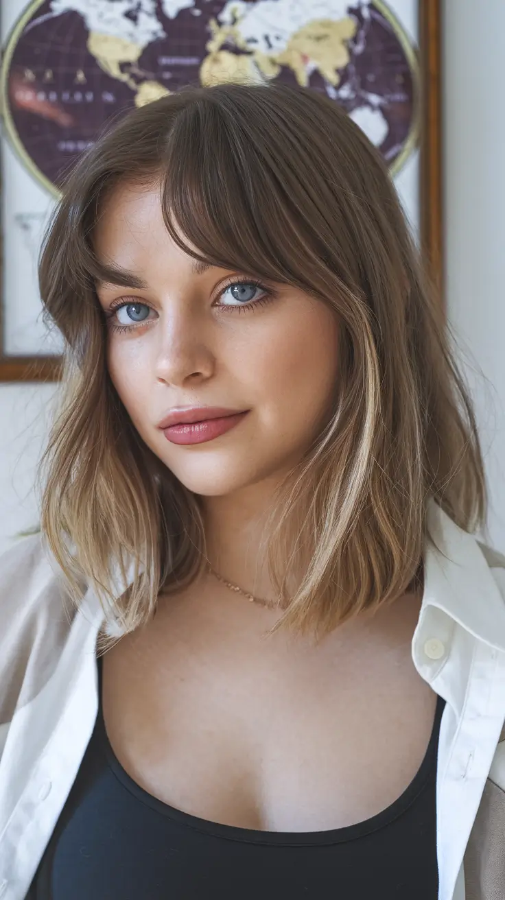 haircuts Textured Lob with Curtain Bangs
