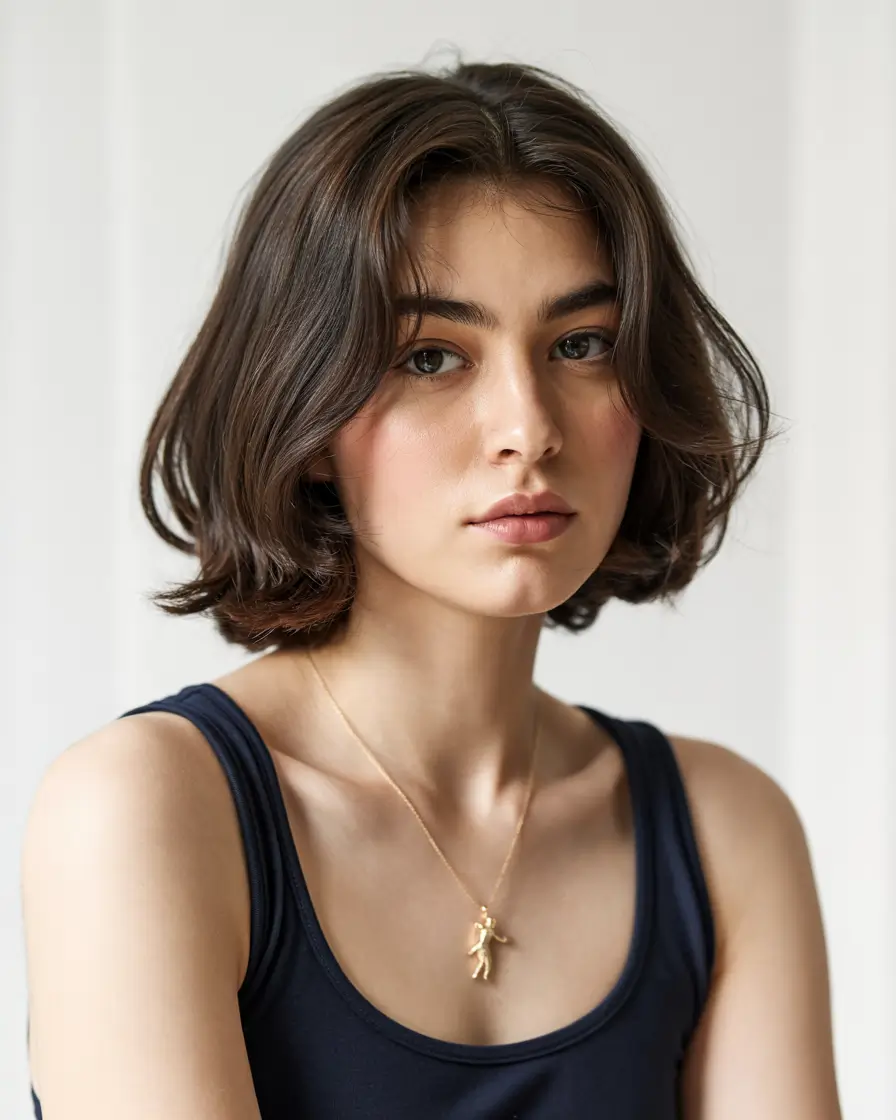 haircuts Chin-Length Bob with Soft Curtain Layers