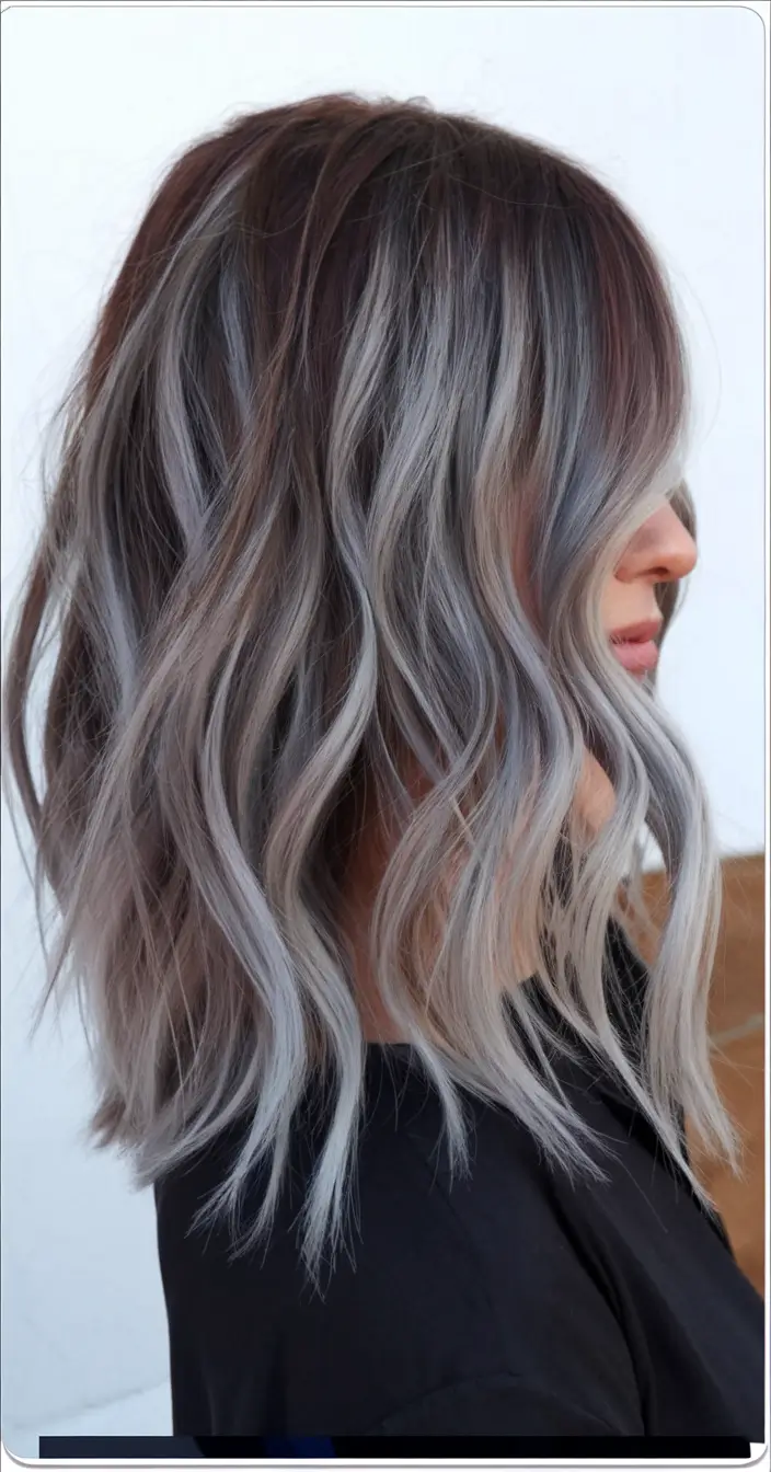 fall haircuts ideas 2025 Smoky Ash Waves With Shadow Root