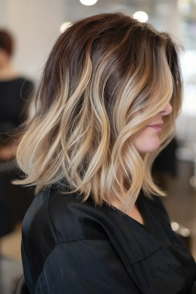 fall haircuts ideas 2025 Golden Blonde Balayage Lob