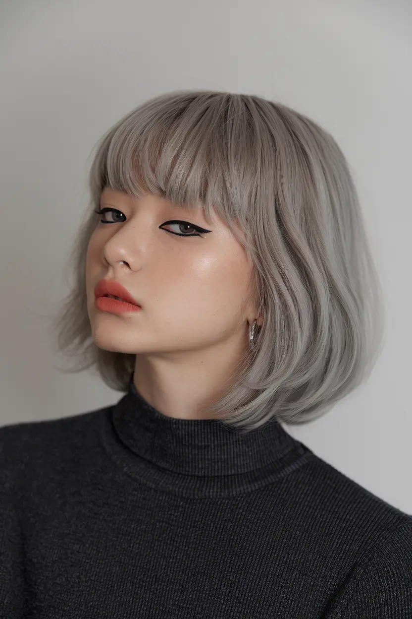 fall haircuts ideas 2025 Cool Silver Bob With Blunt Bangs