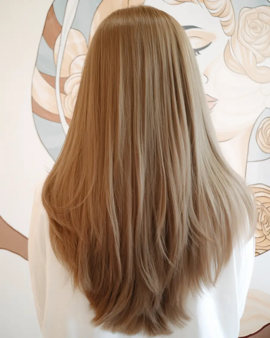 fall haircuts ideas 2025 Sleek Long Layers in Warm Honey Beige