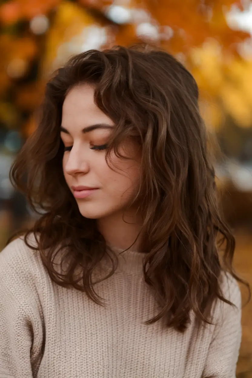 fall haircuts ideas 2025 Soft Chestnut Waves With Natural Movement