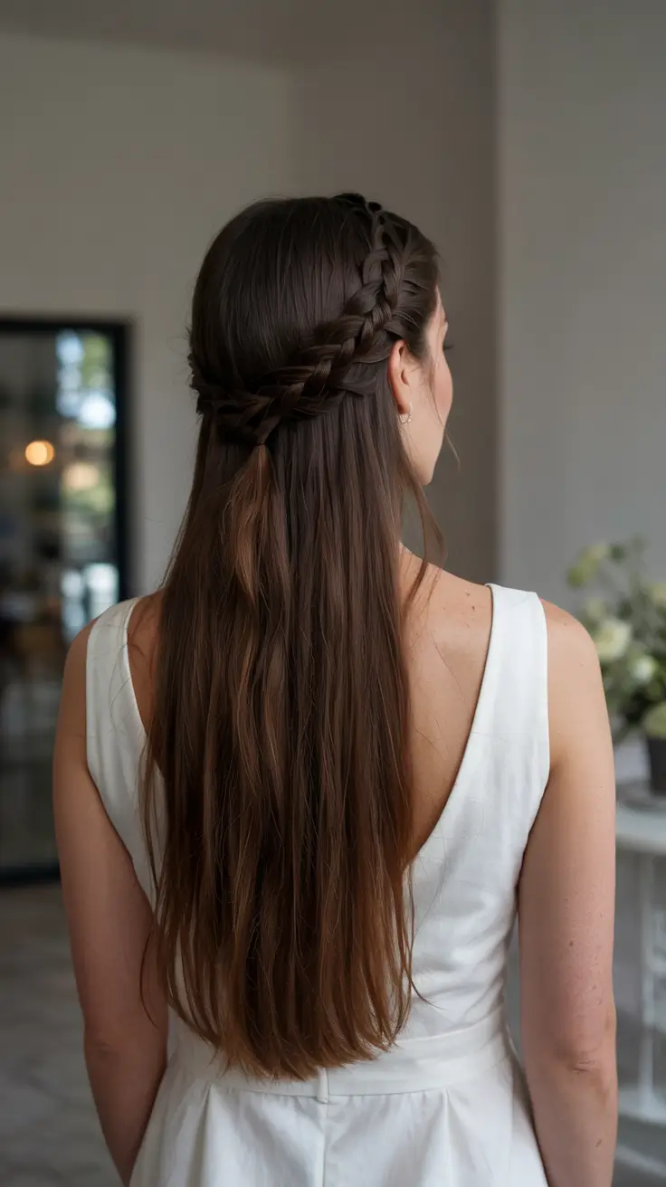 fall hairstyle for long hair Romantic Crown Braid with Flowing Length