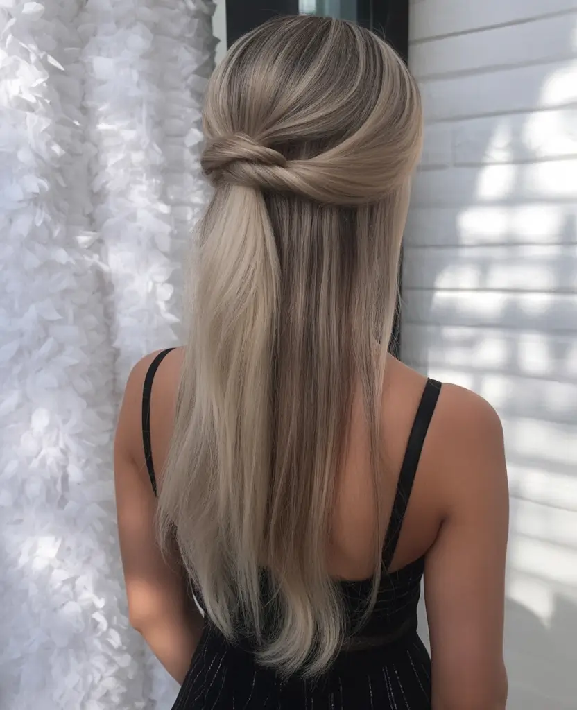 fall hairstyle for long hair Twisted Half-Up for Cool Blonde Tones