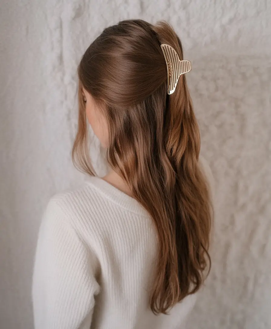fall hairstyle for long hair Half-Up Clip with Natural Waves