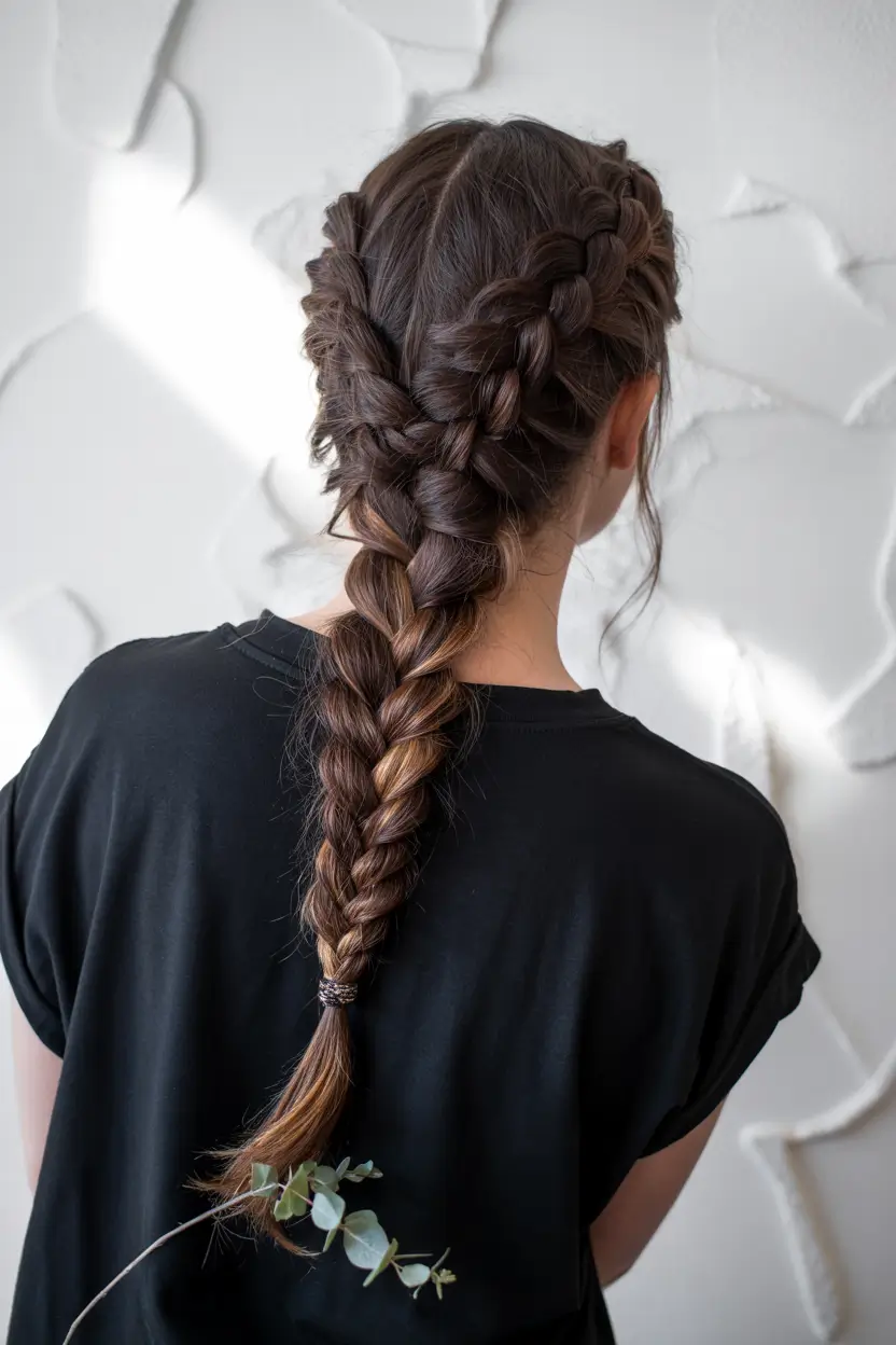 fall hairstyle for long hair Double Dutch Braid into Single Braid