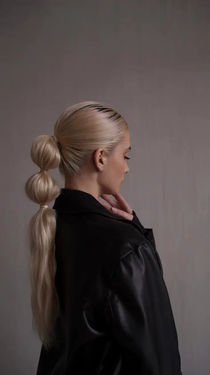 fall hairstyle for long hair Polished Bubble Ponytail