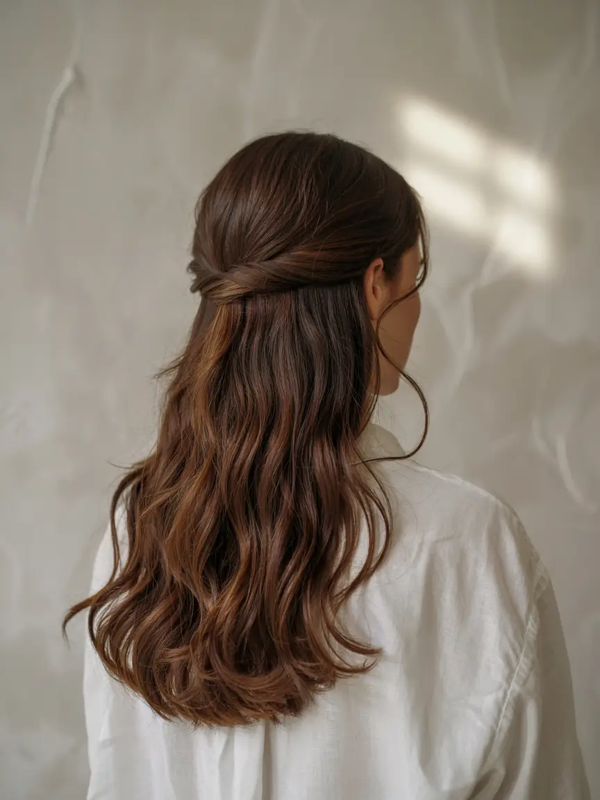 fall hairstyle for long hair Minimalist Twisted Half-Up