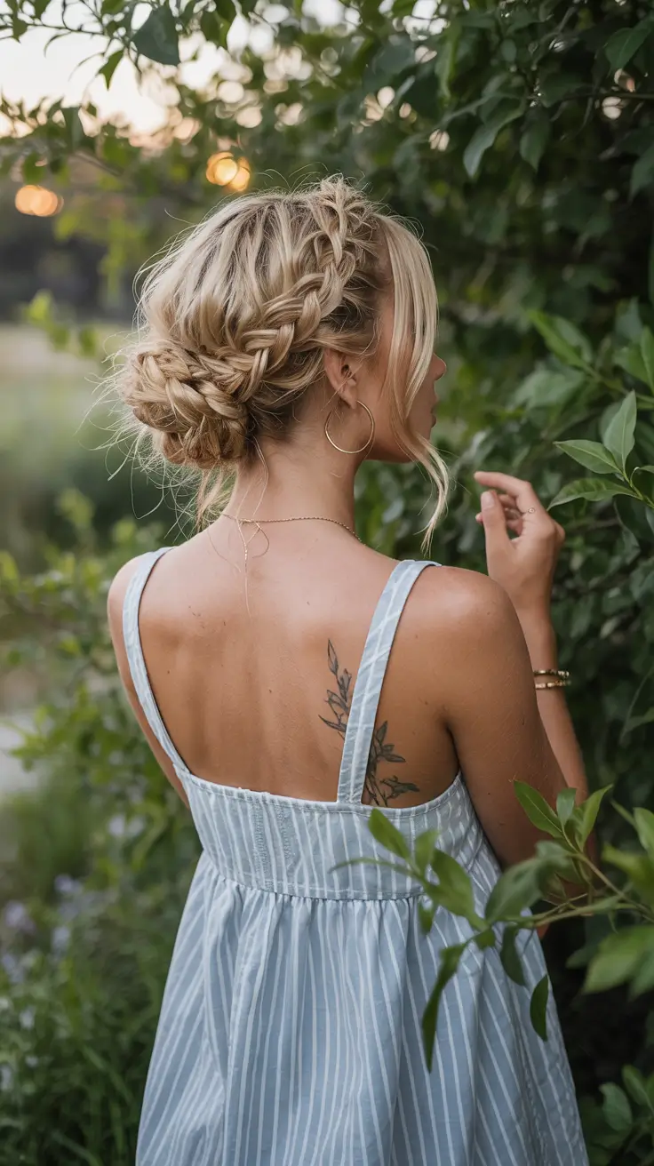 fall hairstyle for long hair Romantic Braided Updo with Soft Tendrils