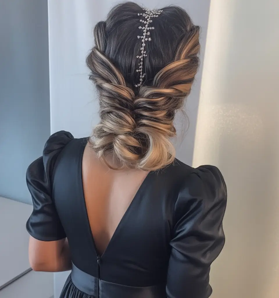 fall hairstyle for long hair Twisted Low Updo with Sparkling Accent