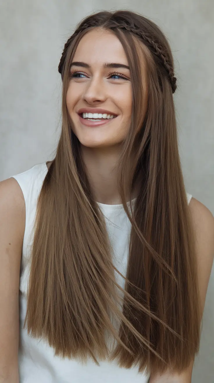 fall hairstyles Boho Braided Crown with Sleek Length