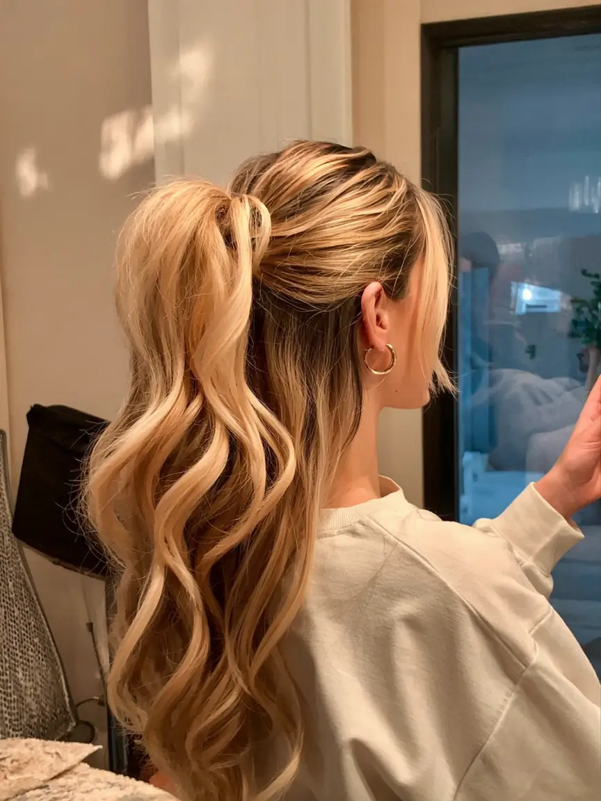 fall hairstyles High Voluminous Ponytail With Loose Waves