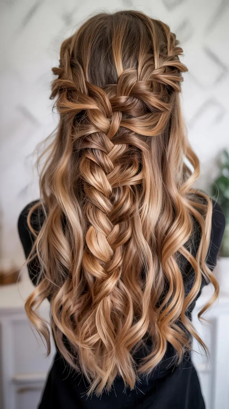 fall hairstyles Half-Up Braided Waterfall With Waves