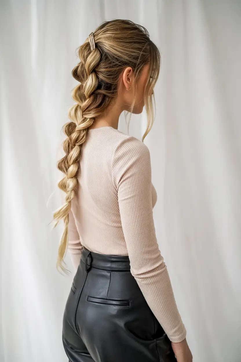 fall hairstyles Pull-Through Braid With Hair Clip Accent