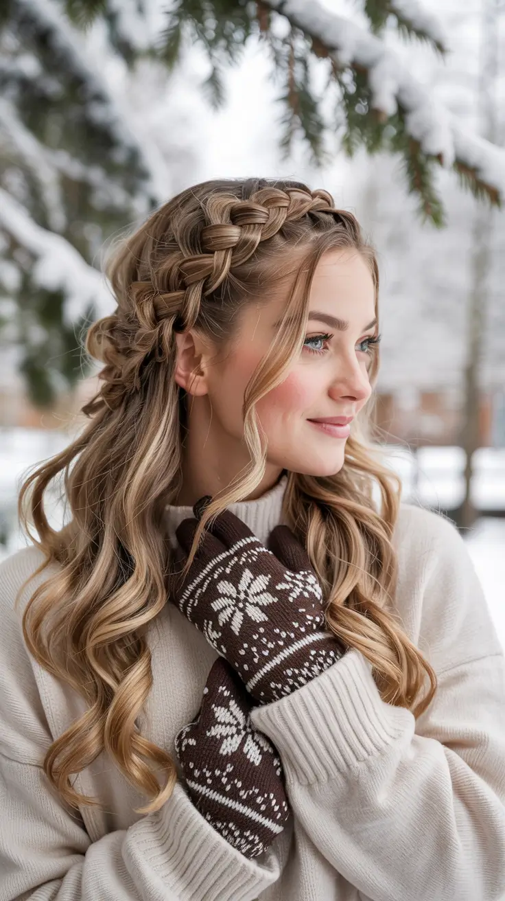 fall hairstyles Romantic Crown Braid With Loose Waves