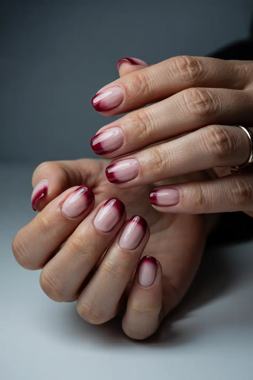 september nails designs Wine-Stained Gradient French
