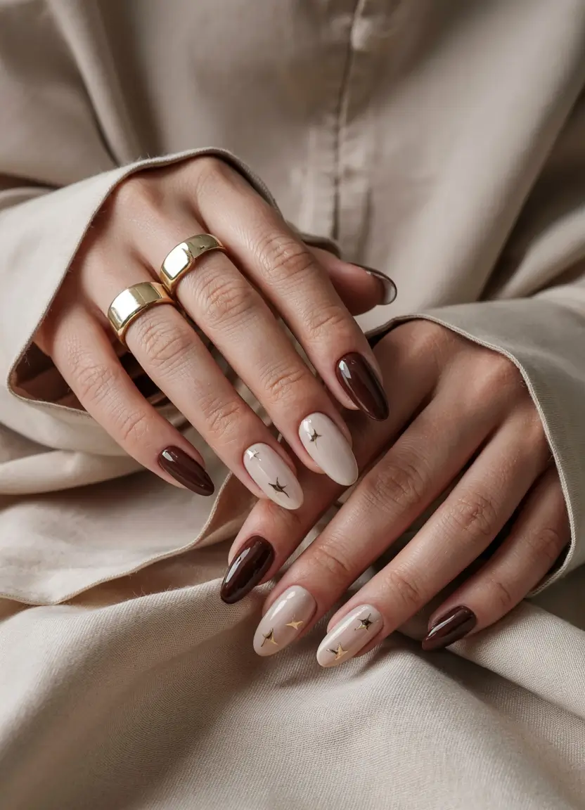 september nails designs Chocolate Mocha with Minimal Stars