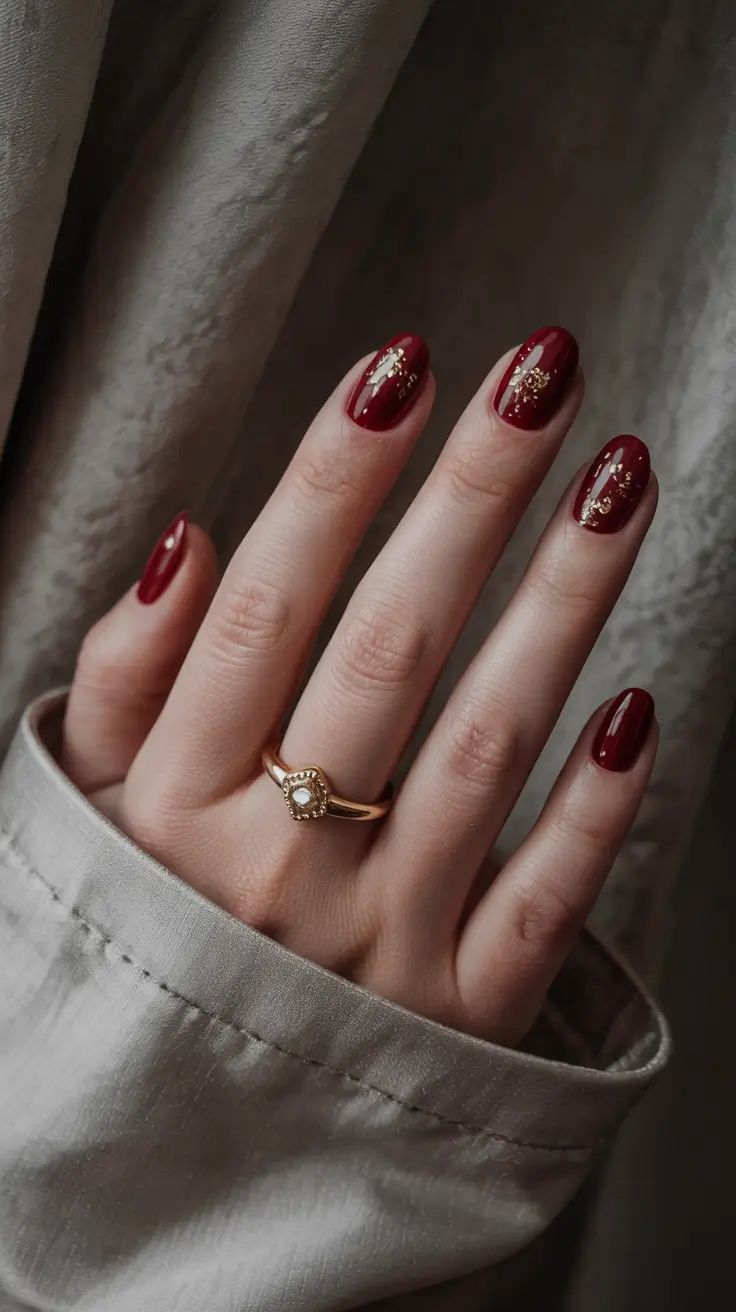 september nails designs Garnet Red with Golden Spark