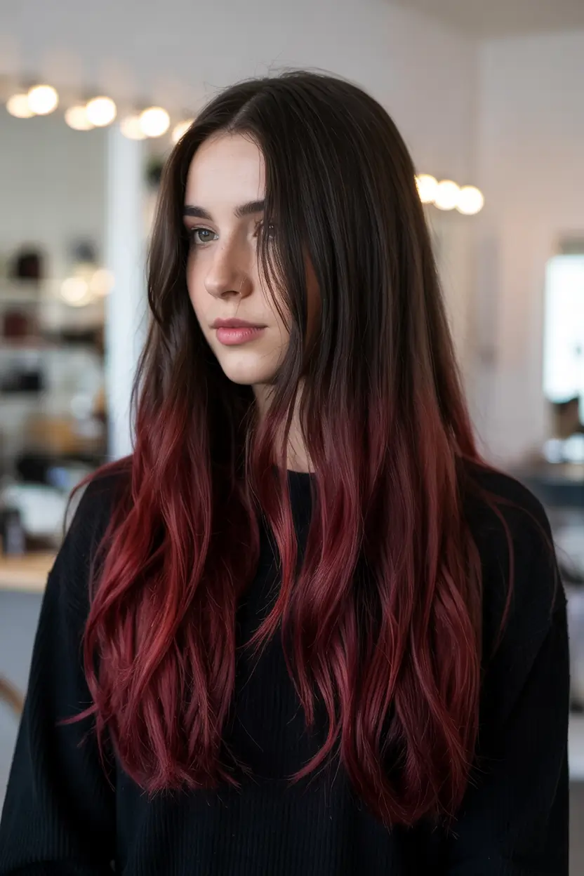 Hair Color Trends for September 2025 Deep Merlot Ombre for Fall Evenings