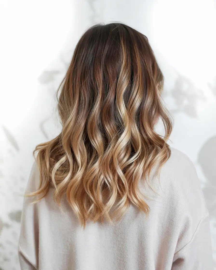 september hair color ideas Golden Honey Balayage