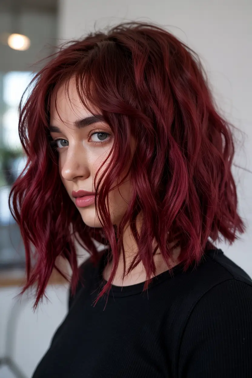 september hair color ideas Deep Cranberry Bob