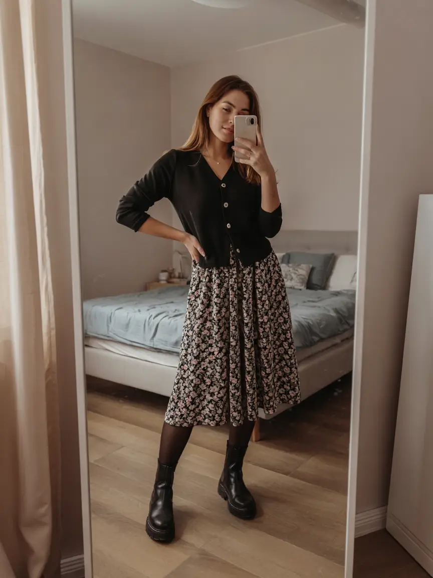 fall outfits ideas floral-feminine-with-a-tough-finish
