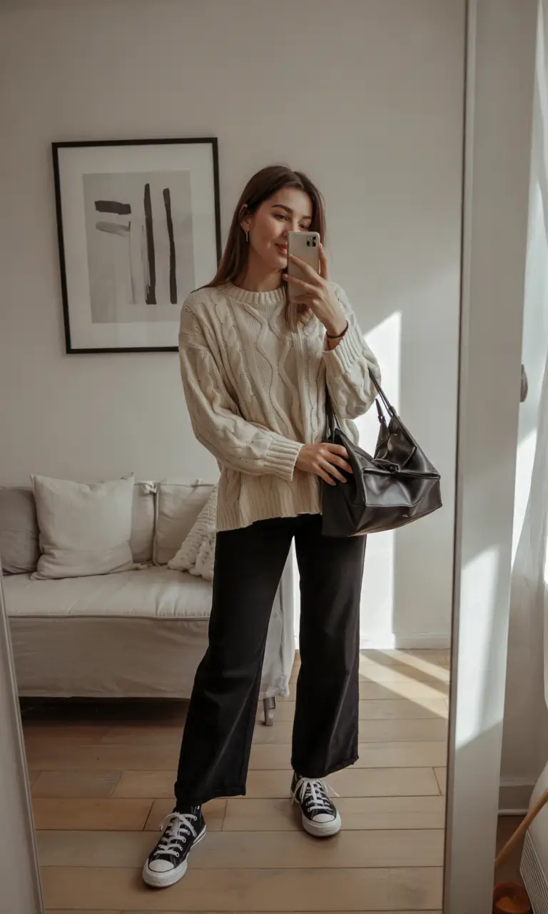 fall outfits ideas cable-knit-comfort-with-wide-leg-ease