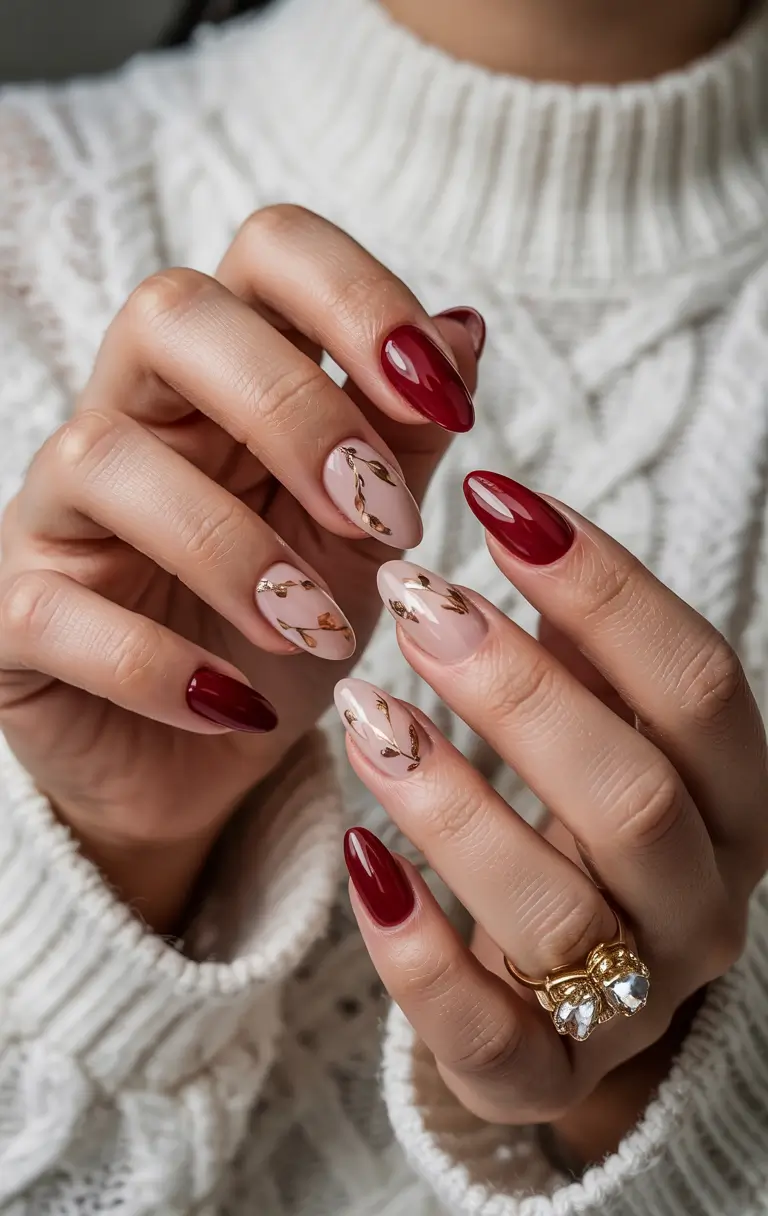 september nails color fall Autumn Branches & Berry Red