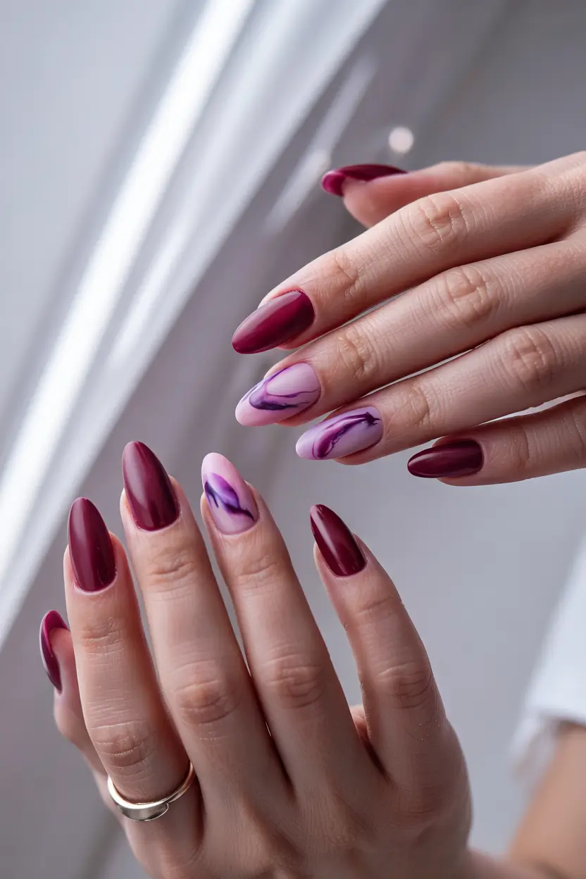 september nails color fall Burgundy Whispers with Violet Veins