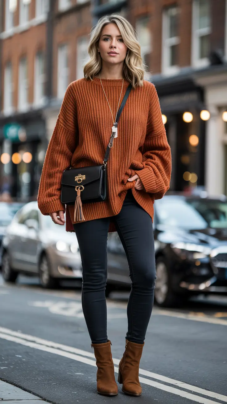 fall fashion trends women over 50 Burnt Orange Sweater Energy